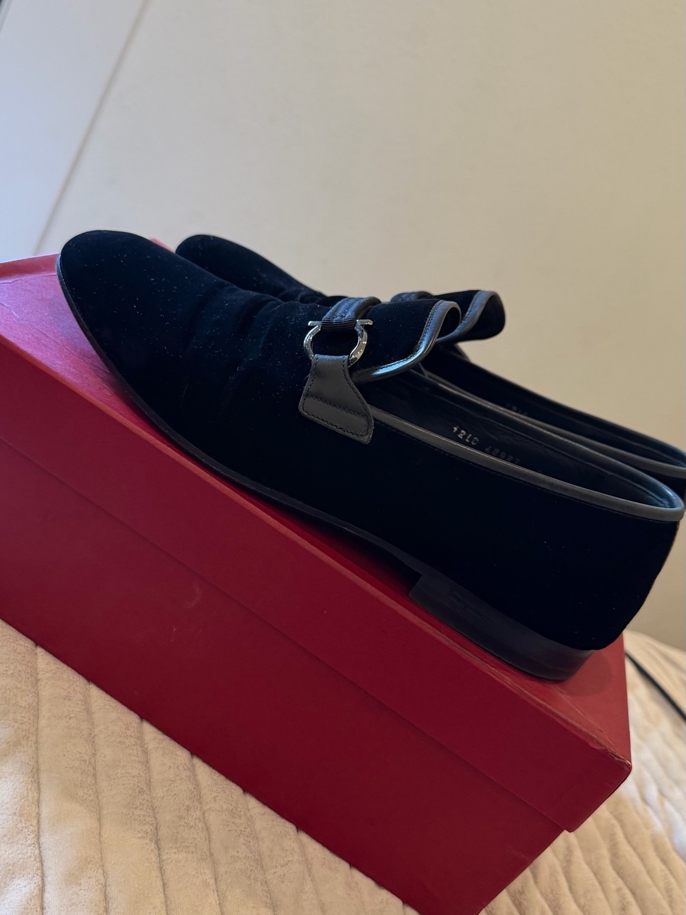 Salvatore Ferragamo Black Velvet Loafers with Leather Trim